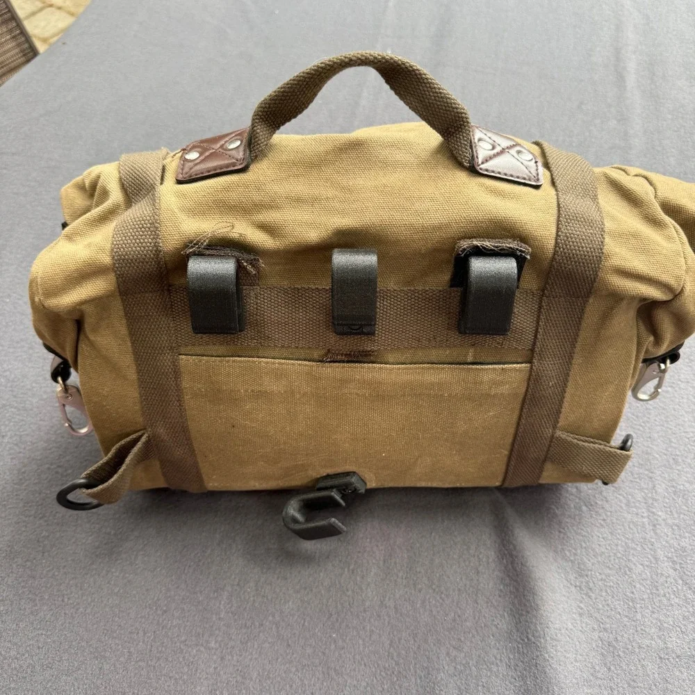 Oxford Heritage Roll Top Pannier Bag Khaki Canvas Motorcycle Tail Bag Retro